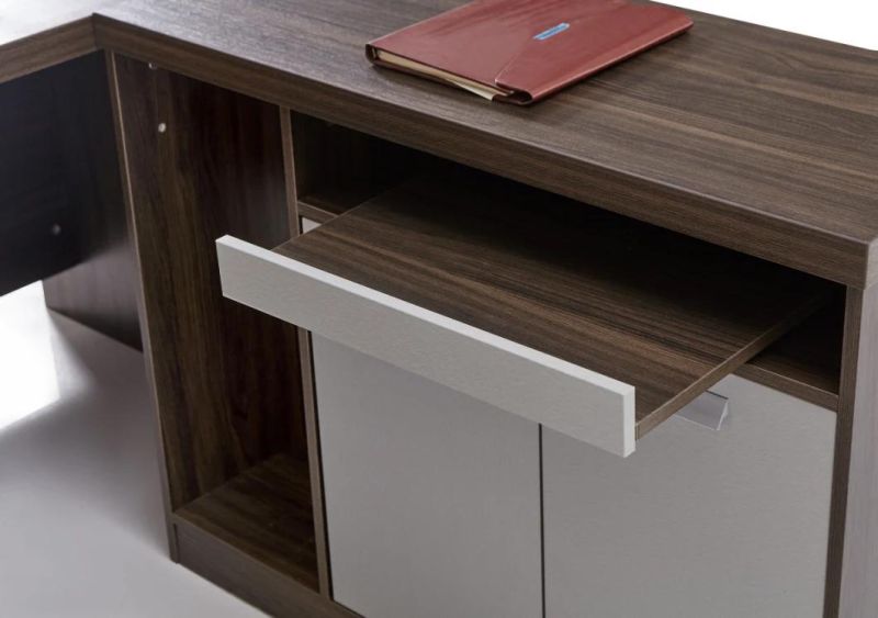 Office Desk with Side Table and Mobile Drawer MDF L Shaped Wooden Office Executive Desk