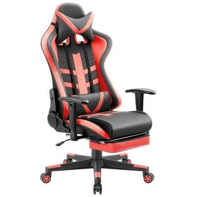 Red Swivel Gaming Chair with Footrest