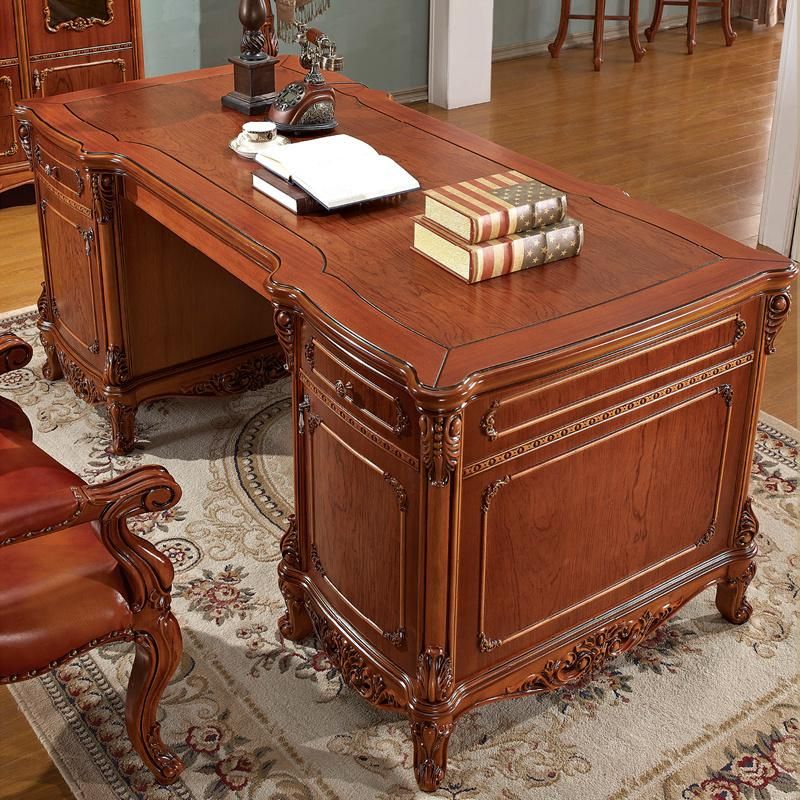 Executive Table with Wood Bookcase for Home Office Furniture