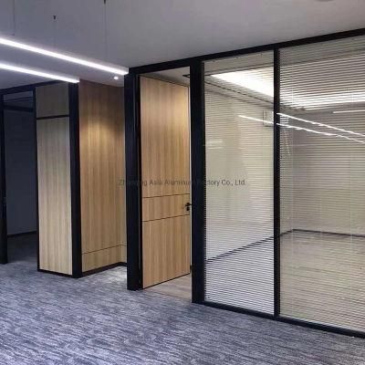 Aluminium Glass Office Partition Wall with Magnetic Blinds and Hinged Door