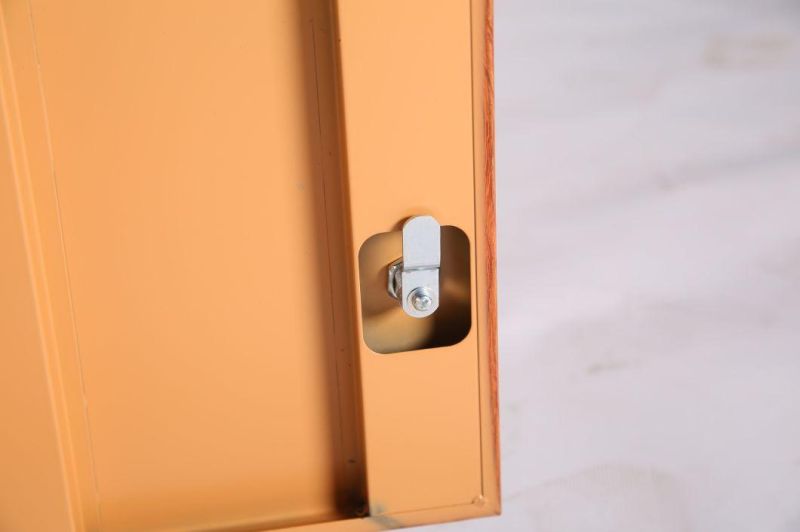 Red Wood Color Side Open Metal Bedside Storage Cabinet