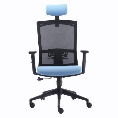 High Quality Executive High Back Office Sky Blue Mesh Chair with Headrest