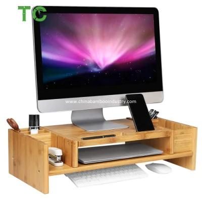Wholesale 2-Tier Bamboo Desk Monitor Riser Stand - Desk Storage Organizer for Home and Office Computer Desk Laptop