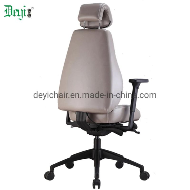 340mm Nylon Base PU Castor Bonded Leather Upholstery for Seat and Back with 3D Arms and Adjustable Headrest Chair