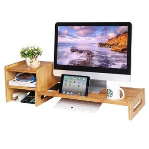 New Design Wooden Bamboo Monitor Stand with 2-Tier Desktop Storage Organizer