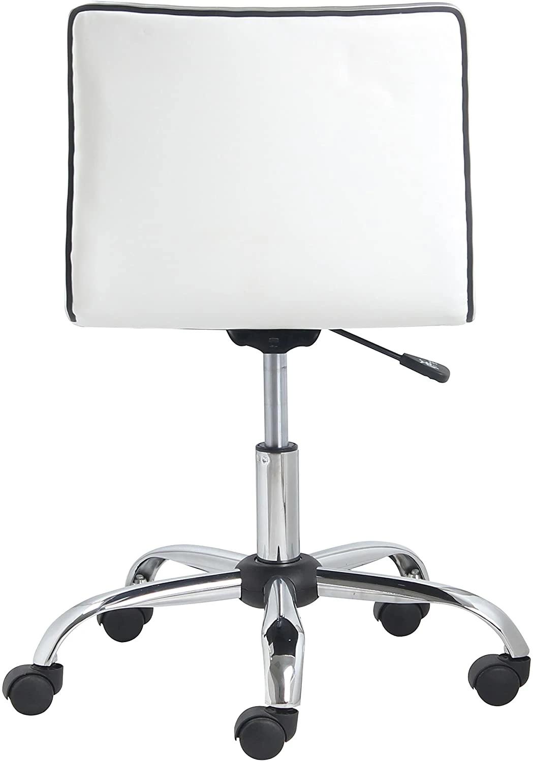 Swivel MID Back Armless Ribbed Designer Task Chair Leather Soft Upholstery Office Chair - White