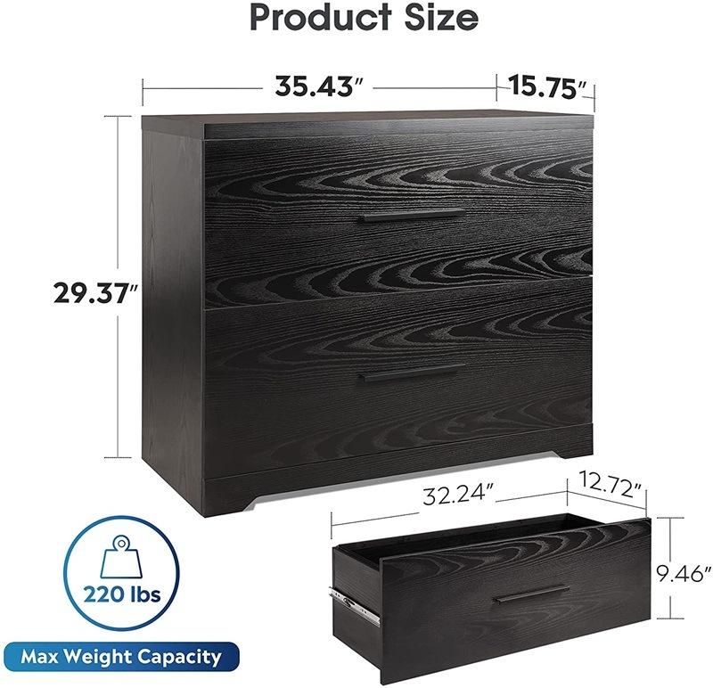 2 Drawer Wood Lateral File Black Cabinet with Anti-Tilt Mechanism Storage Filing Cabinet for Home Office