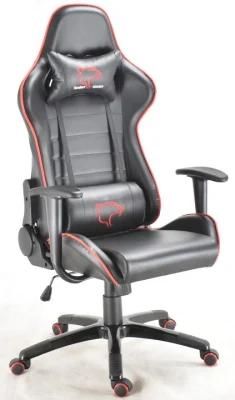 Grey Leather Reclining Gaming Chair with Headrest