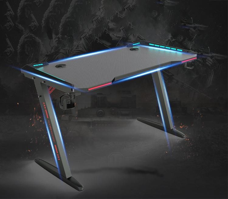 Professional OEM Customized Home Office Furniture Large 140cm 120cm 100cm Black PC Computer Gaming Table with LED Lights E-Sports RGB Racing Gaming Desk