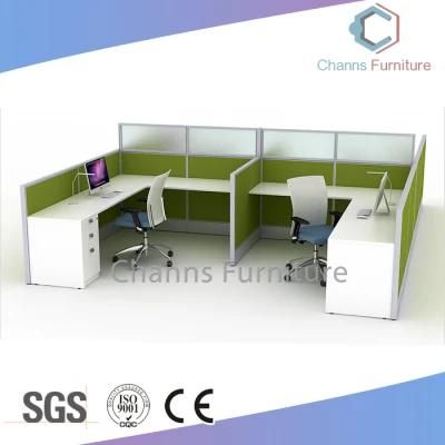 Modern Two Seats Office Workstation Green Office Cubicle with Glass (CAS-W41212)