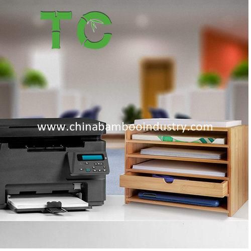 4-Tier Bamboo File Organizer with Single Pull-out Drawer Bamboo Desk File Organizer