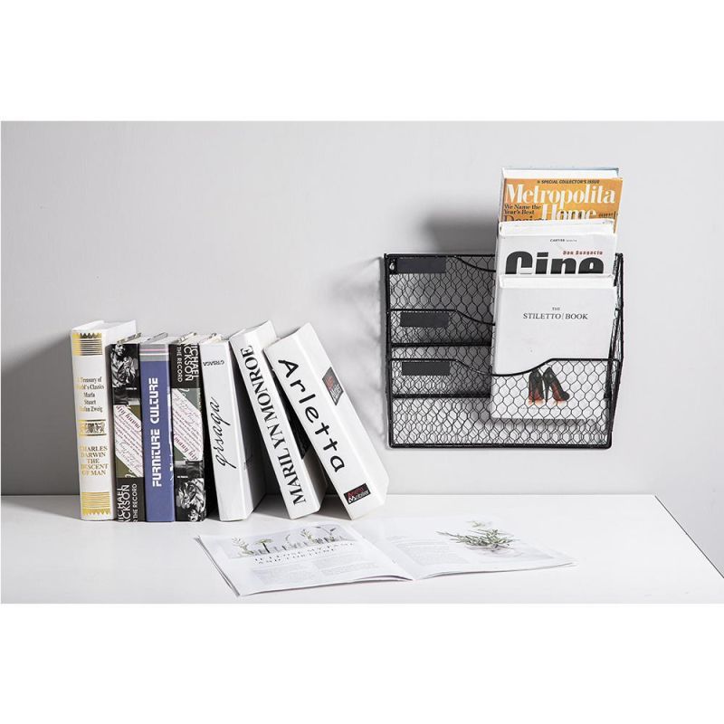 New Style Office Desktop Wire Metal Mesh 3 Compartment Stand Collection Rack Magazine Holder Desktop File Holder