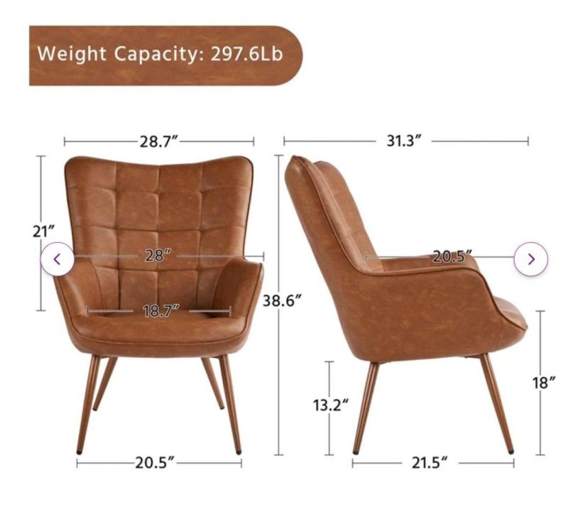 Leather Lounge Chair High Back Leisure Chair with Short Legs