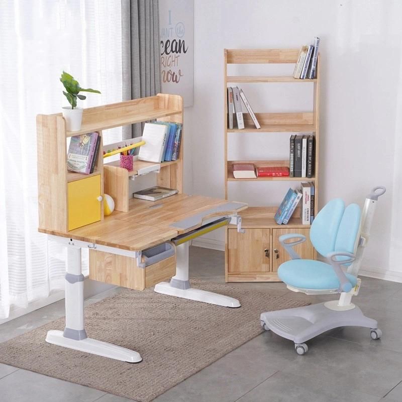 Rubber Wood High Bookshelf Study Desk and Chair Combination