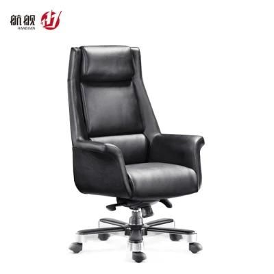 Reclining Office Sofa Chair Leather Office Boss Chair with up Down Headrest Back Support Lumbar Cushion