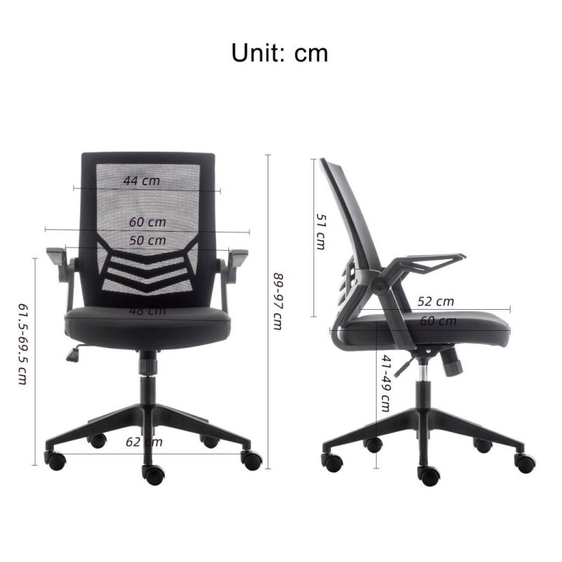 Black Frame Blue Mesh Office Cheap Chair with Flip Armrest