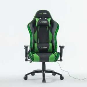 Leather Computer Gamer Chair Ergonomic Racing Black and Green LED RGB Gaming Chair with Lights