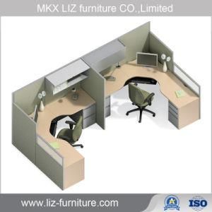 Custom Made L Shape 2 Person Office Partition Cubicle with Overhead Cabinet (N002)