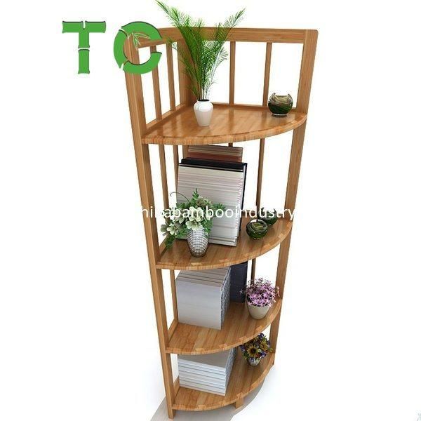 Factory Price Bamboo 4 Tiers Corner Shelf, Multifunctional Floor Standing Shelf Bookcase Display Storage