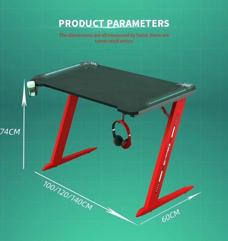 Elites Z-Type Game Tables with RGB Light Water Cup Holder Headphone Holder Gaming Desk Computer Desk