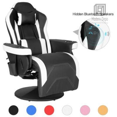 Swivel Massage Gaming Reclining Chair with Footrest and Cup Holders