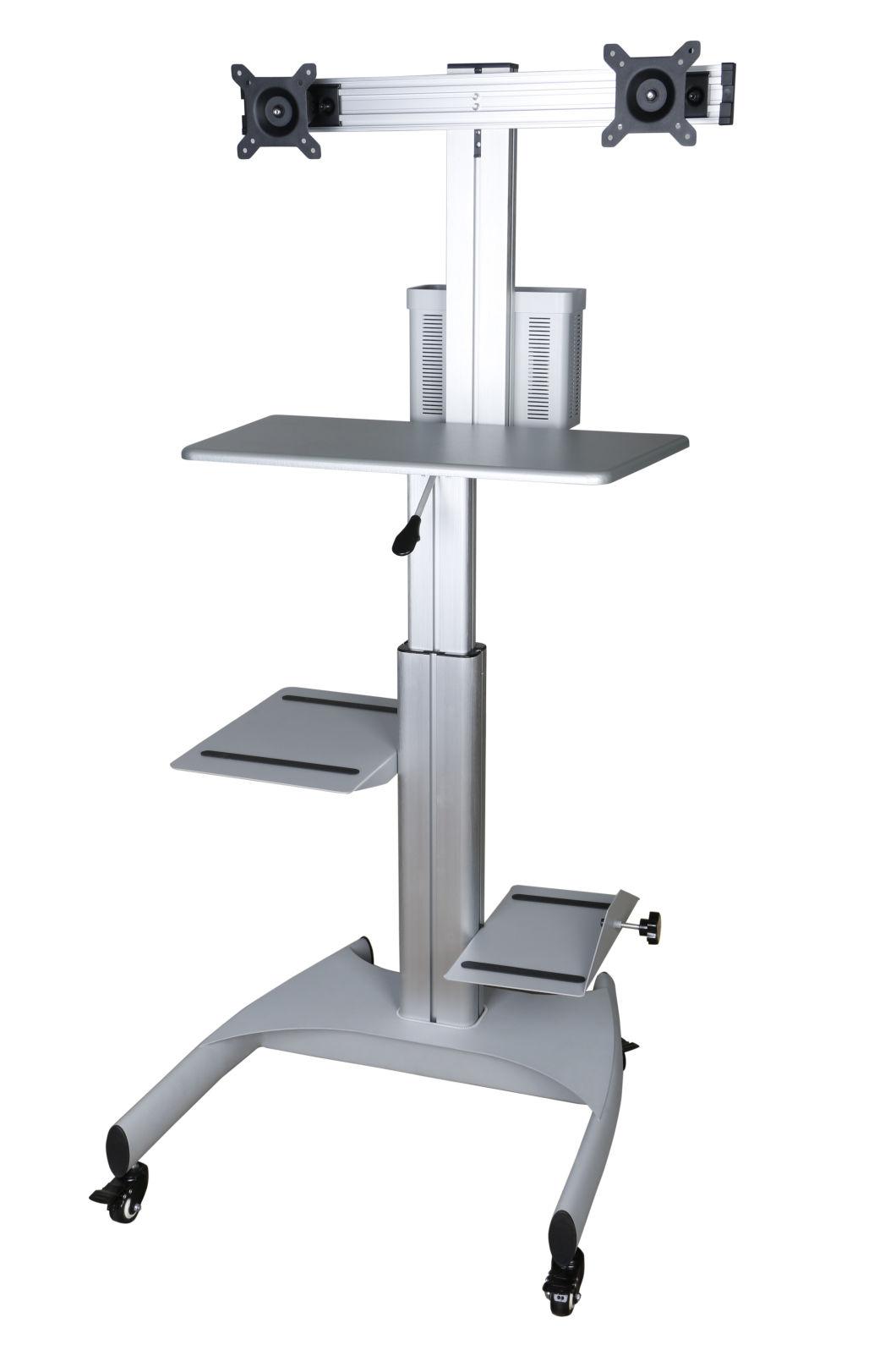 Mobile Computer Workstation with Gas Lift Double Monitor 10-24"