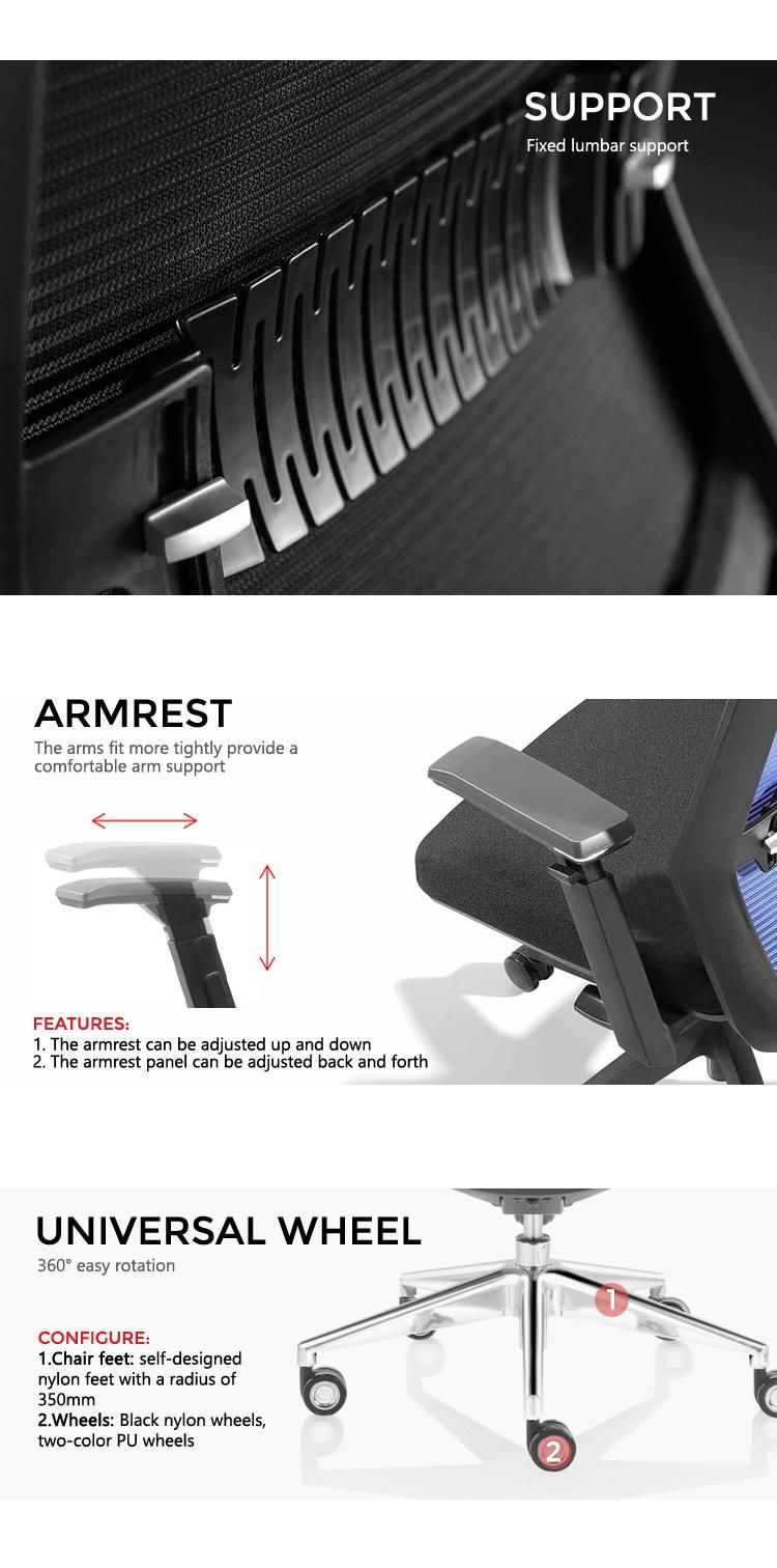 Factory Best Quality Armrest Adjustable Staff Furniture Ergonomic Swivel Fabric Mesh Office Chair