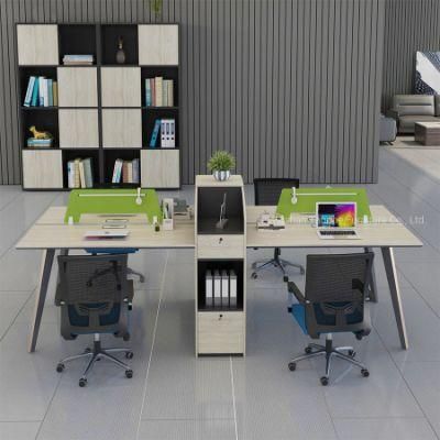 Simple Elegant Office Partition Storage 4 Seats Staff Wooden Workstation