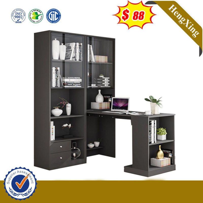 Dark Color Computer Desk Combination Bookshelf with Glass Door