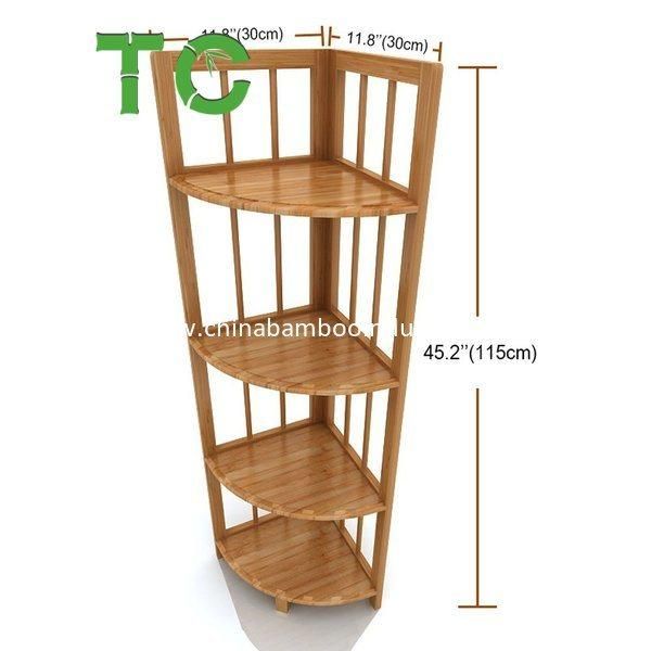 Factory Price Bamboo 4 Tiers Corner Shelf, Multifunctional Floor Standing Shelf Bookcase Display Storage