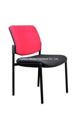 Black Coated 4 Legs Frame 25mm Tube 1.8mm Thickness Nylon Back Cover PP Seat Cover Red Color Fabric Upholstery Conference Chair