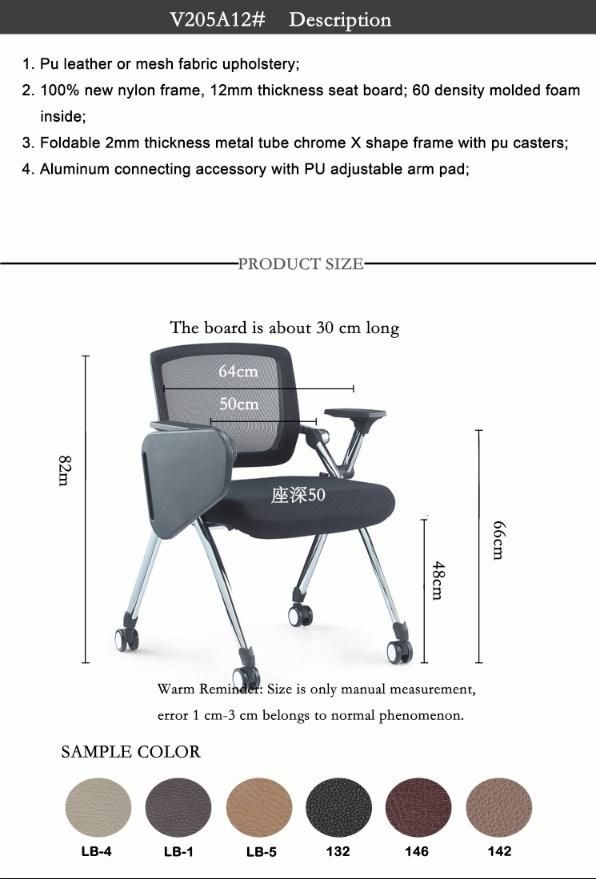 High Quality Plastic with Writing Pad Office Folding Training Mesh/PU Leather Chair