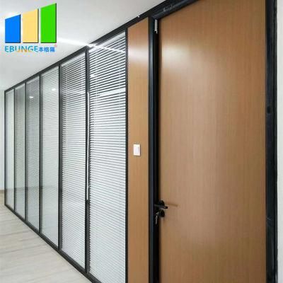 Aluminium Glazed Office Screens Fixed Wall Glass Partition with Door