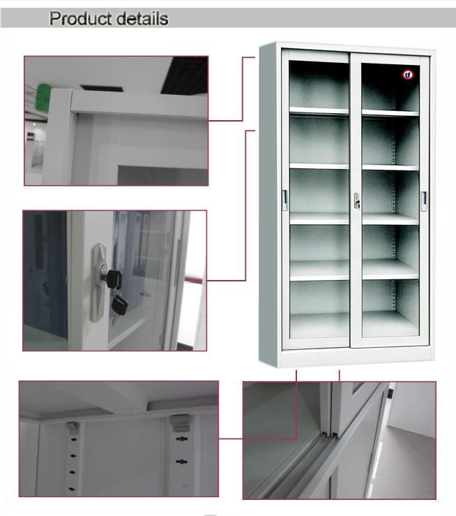 Commercial Office Furniture Sliding Glass Door Cabinet with 4 Racks