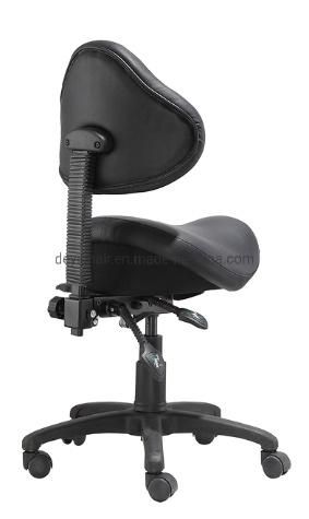 Three Lever Function Mechanism Black PU Seat and Back Nylon Base with Caster Saddle Indulstrial Saddle Chair