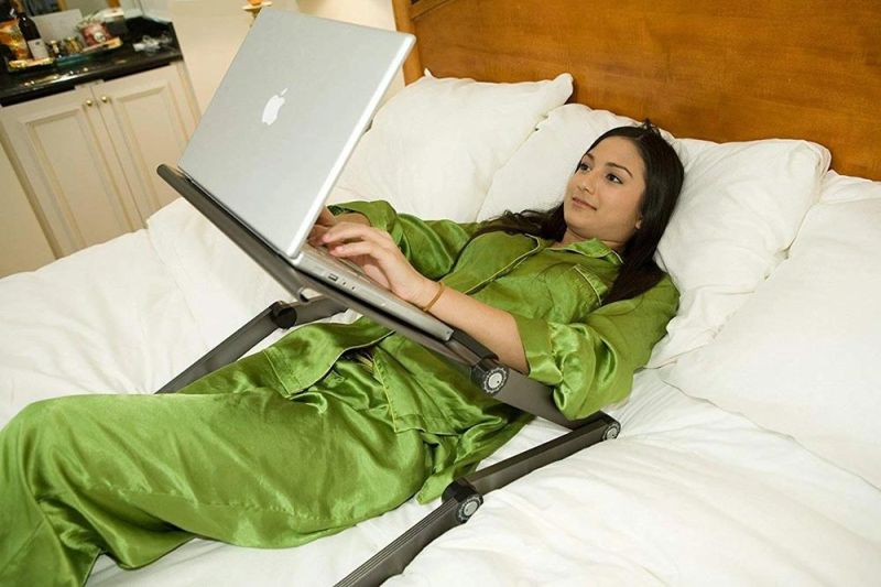 Portable Adjustable Aluminum Laptop Desk Stand Table Vented with CPU Fans Mouse Board