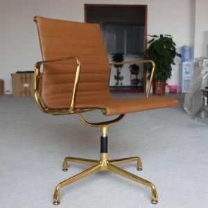 Gold-Plated Aluminum Alloy Office Chair Designer Rotary Chair Middle Class Back Leather Computer Chair