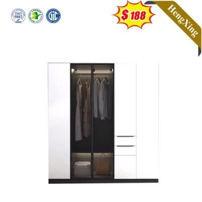 White Color Bedroom Home Hotel Furniture Glass Wooden 3-Door Wardrobe with Drawers