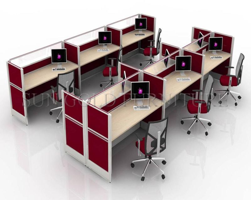 Modern Small Call Center Desk Office Workstation Cubicle for 6 Person