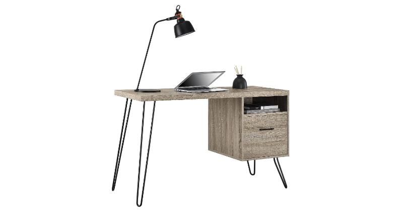 LED Wood Computer Desk with Storage Bookcase for Home