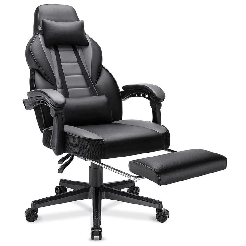 Black White Height Adjustable Rotate 360 Degrees Leather Office Gaming Chair