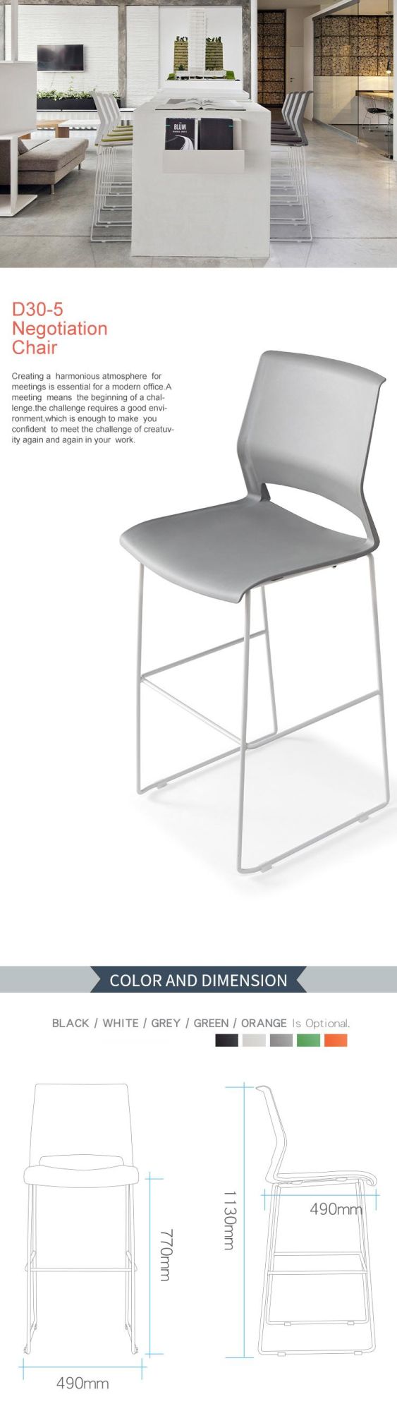 Plastic Metal Training School Chair with Writing Pad