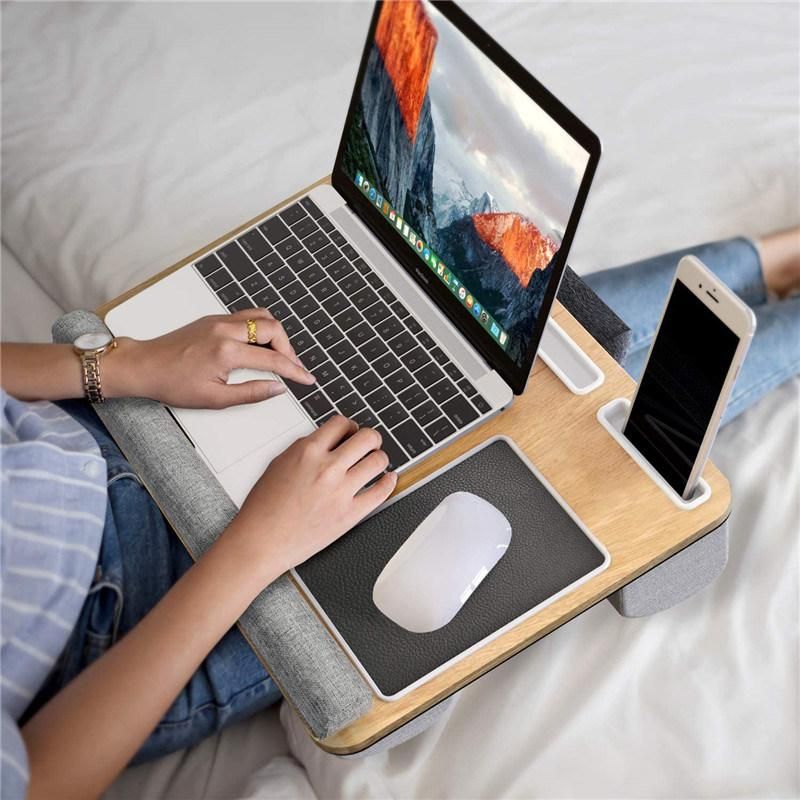 Multifunctional Laptop Desk with Soft Cushion Bamboo Surface Laptop Stand