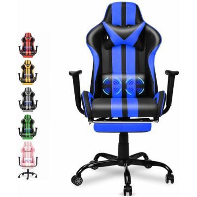 Blue High Back Swivel Game Chair with Massage