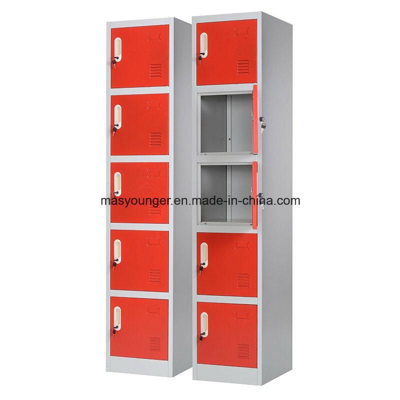 Steel Locker 5 Door Storage Coin Clothes Changing Wardrobe Iron Cabinet Separate Metal Supermarket Locker