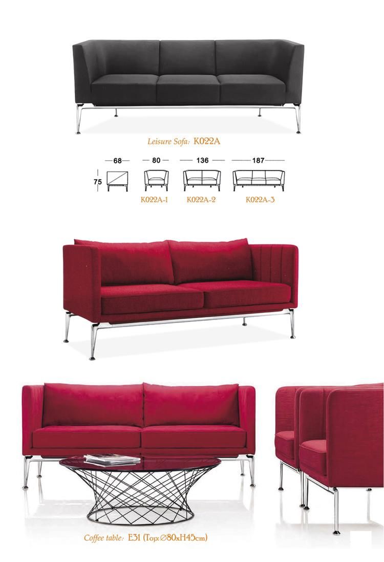 Simple Design Red Color Office Sofa with Coffee Table