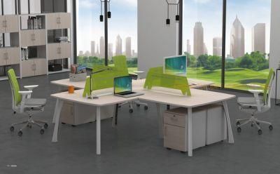 Elegant Light Oak Color Office Partition 4 Seats Staff Work Station