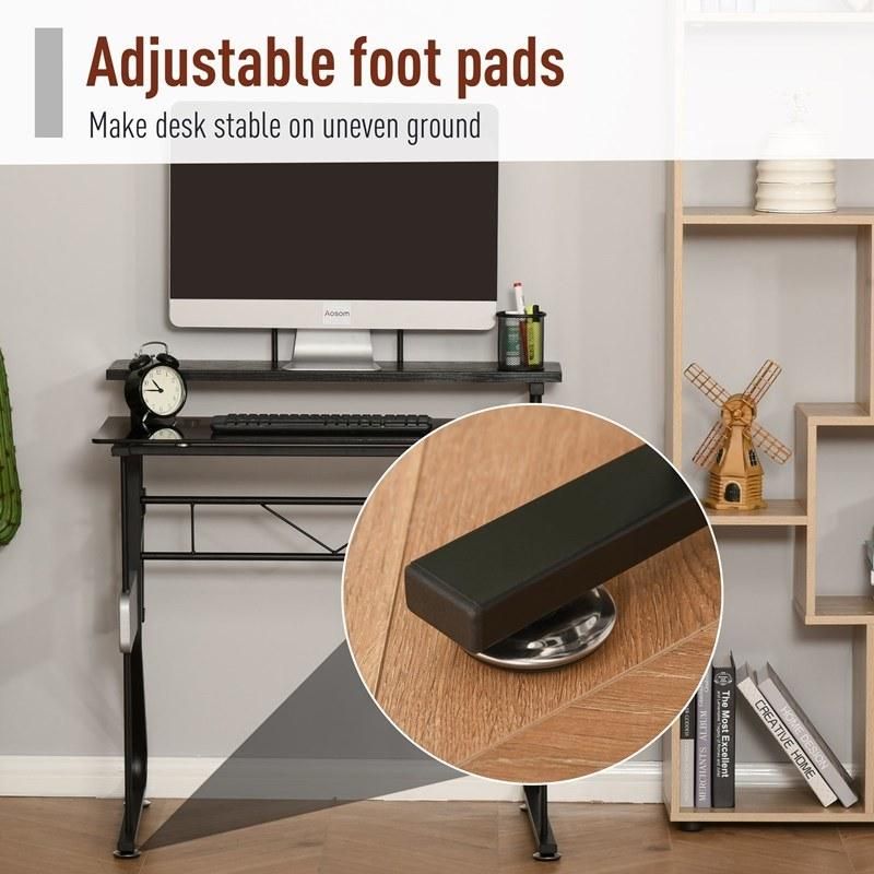 Writing PC Computer Desk with Height Adjustable Monitor Stand and Foot Pads for Home Office Workstation