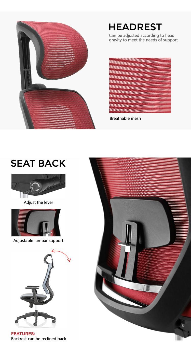 Factory Wholesale Headrest Height Adjustable High Back Ergonomic Office Chair