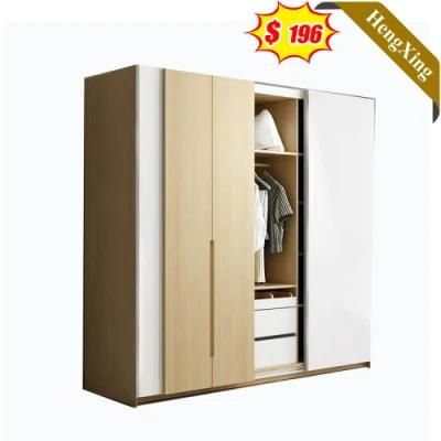 Modern Nordic Style Log Color Bedroom Furniture Sliding Door Wooden Storage Wardrobe